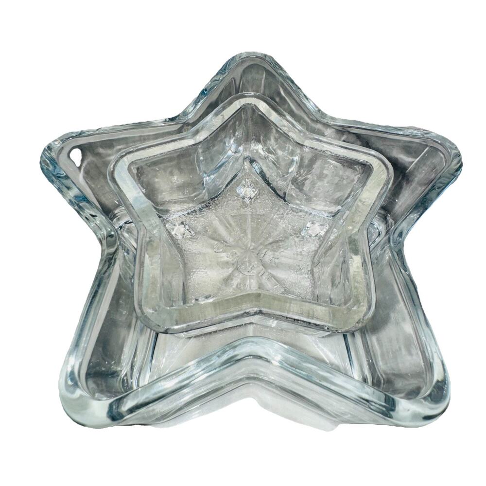 2‎ Vintage Star Shaped Clear Glass Bowls 4" 6" Libbey Queen Anne Trinket Footed